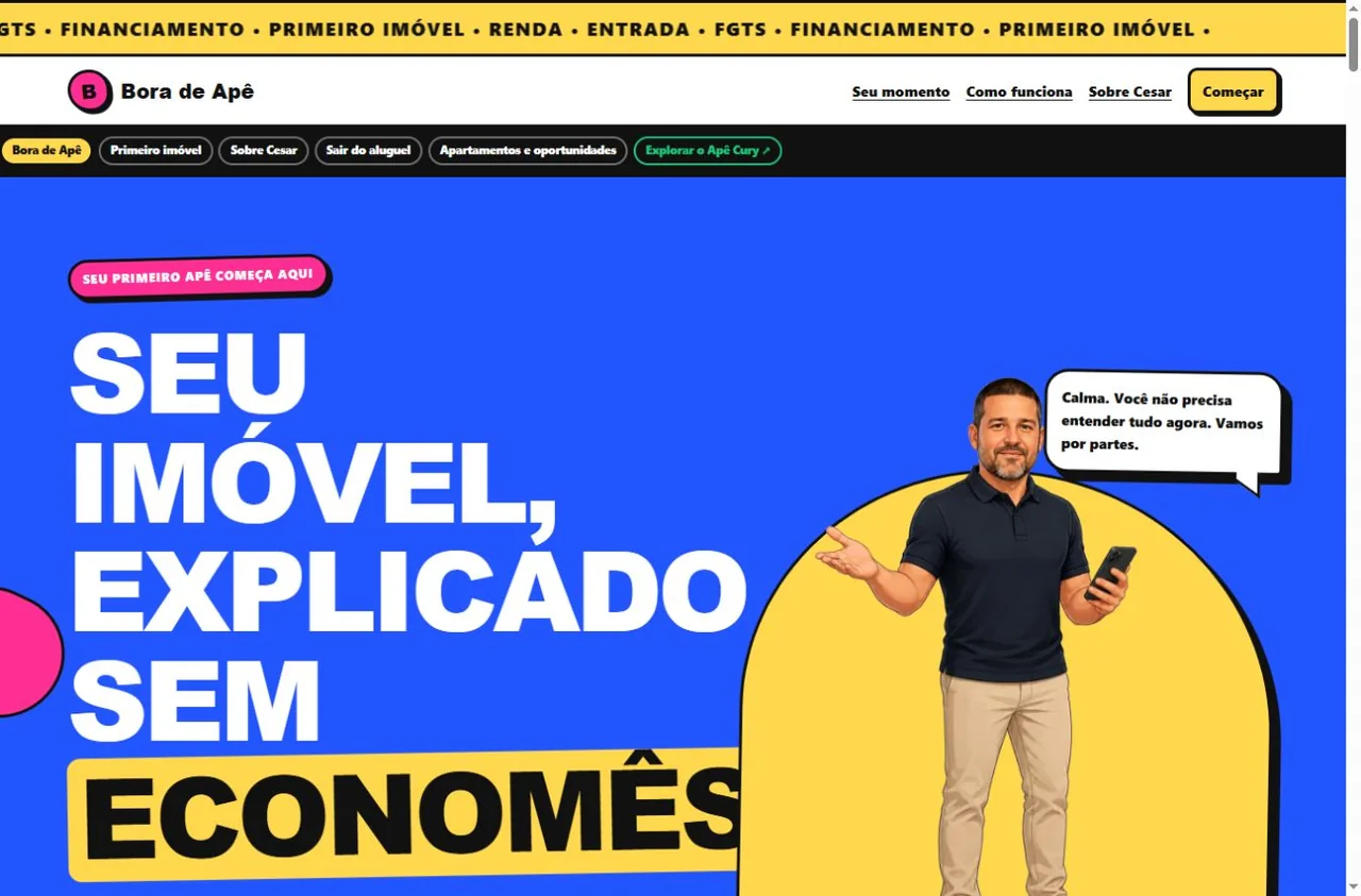 Print da página inicial de Bora de Apê, exemplo de site no portfólio de Soluções Digitais