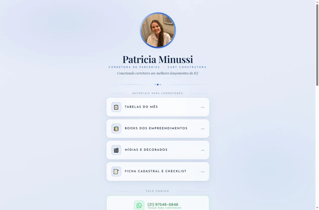 Print da página inicial de Patricia Minussi, exemplo de site no portfólio de Soluções Digitais